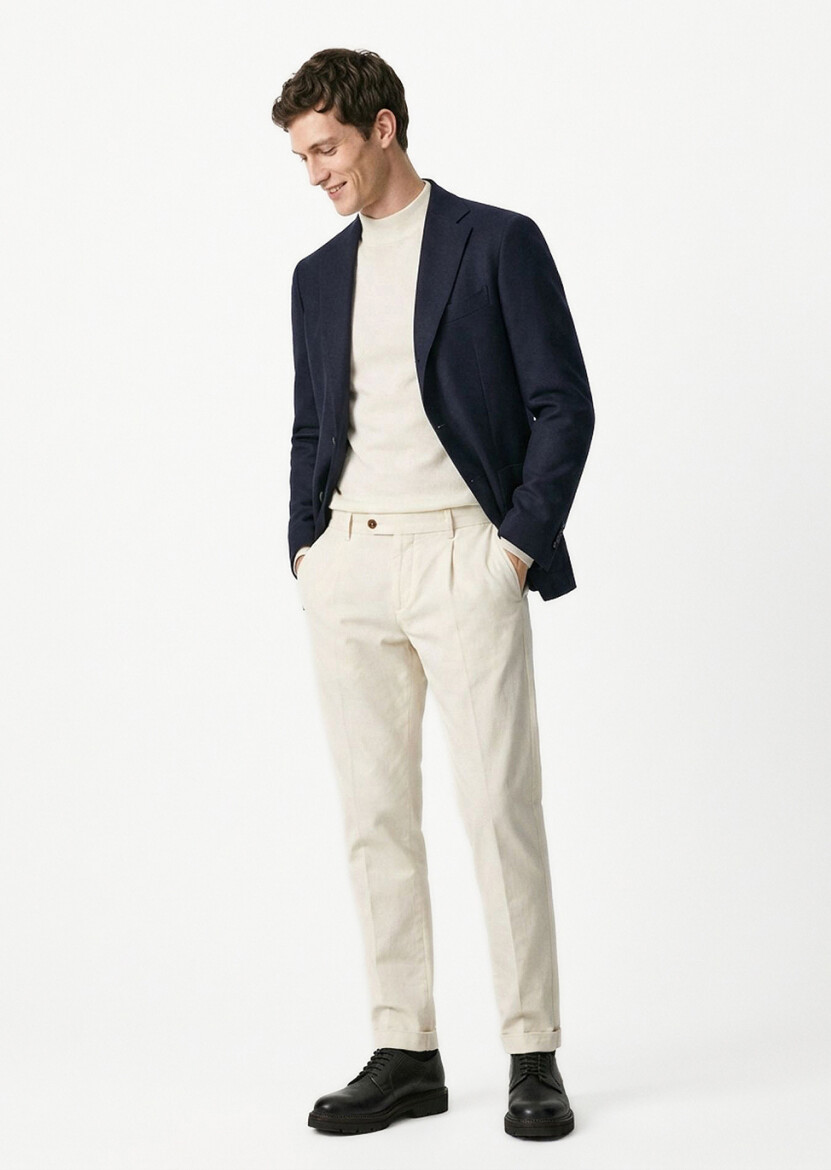 Navy Blue Plain Comfort Fit 100% Wool Jacket - RAMSEY