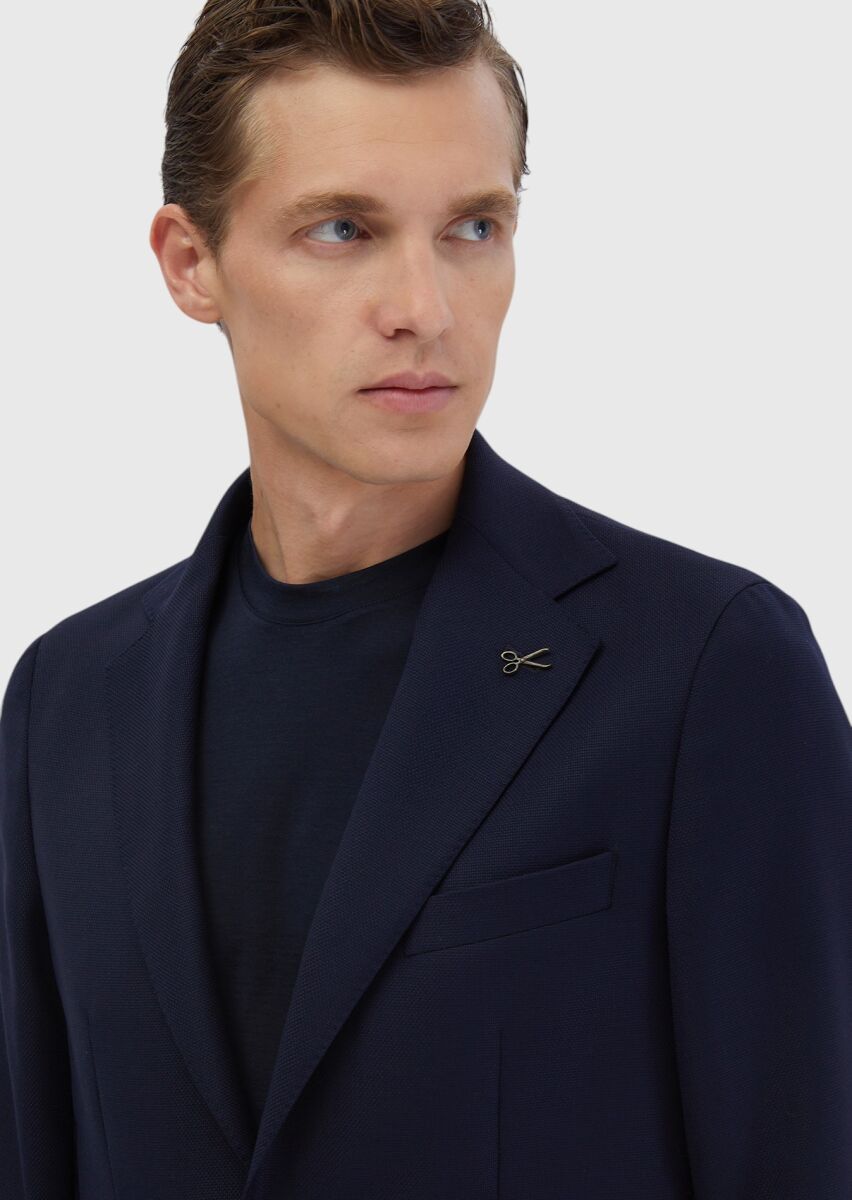 Navy Blue Plain Comfort Fit 100% Wool Jacket - 4