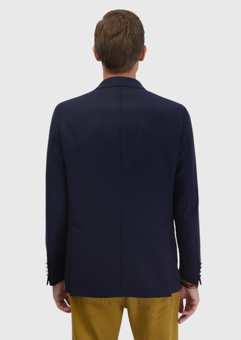 Navy Blue Plain Comfort Fit 100% Wool Jacket - 7