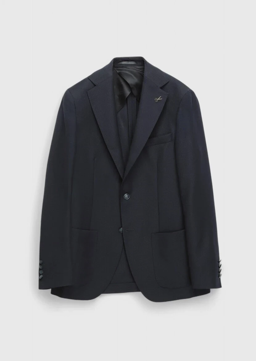 Navy Blue Plain Comfort Fit 100% Wool Jacket - 8