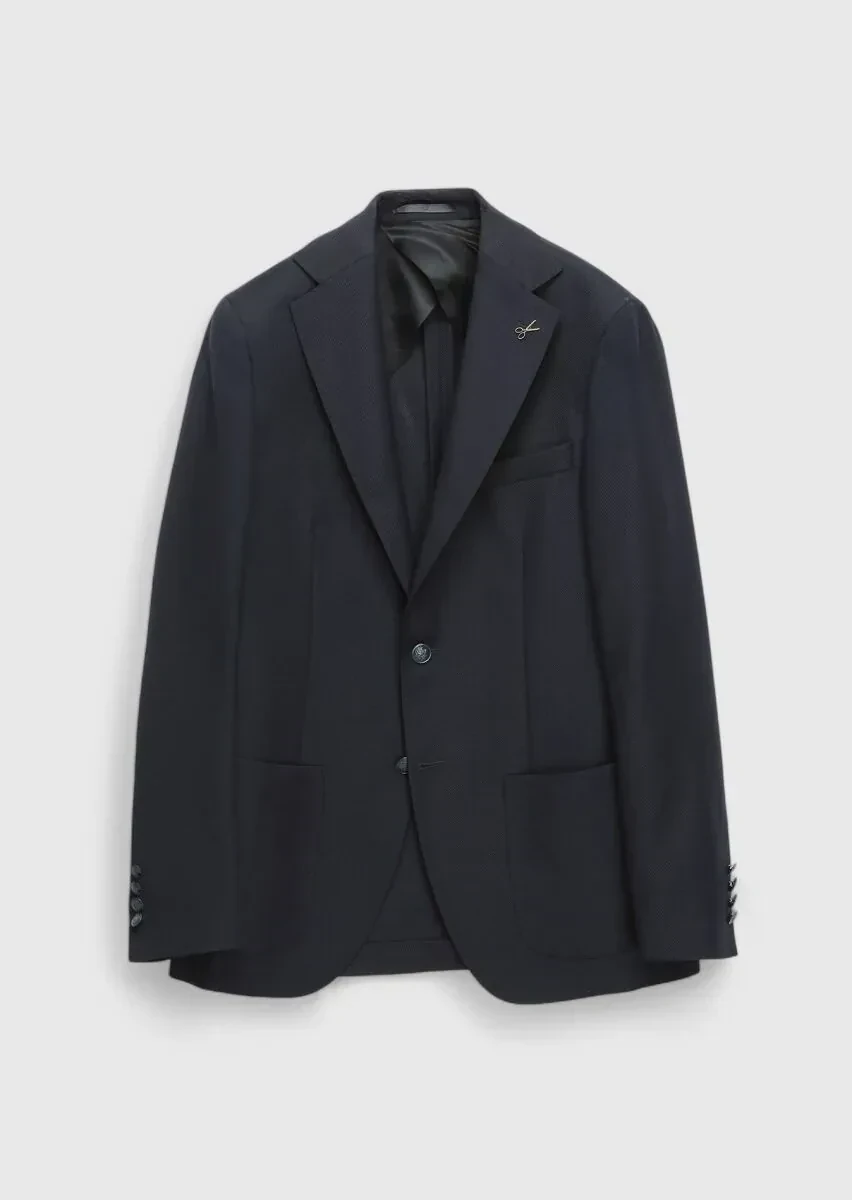 Navy Blue Plain Comfort Fit 100% Wool Jacket - 8