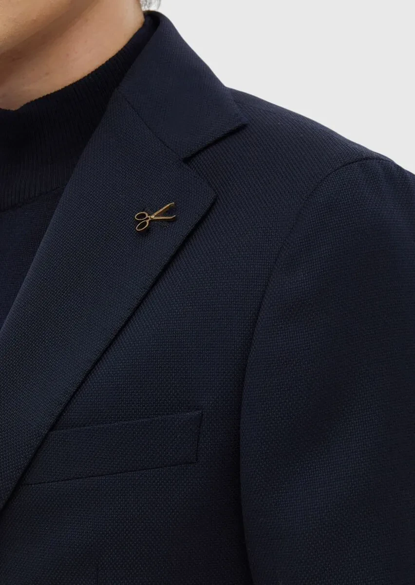 Navy Blue Plain Comfort Fit 100% Wool Jacket - 5