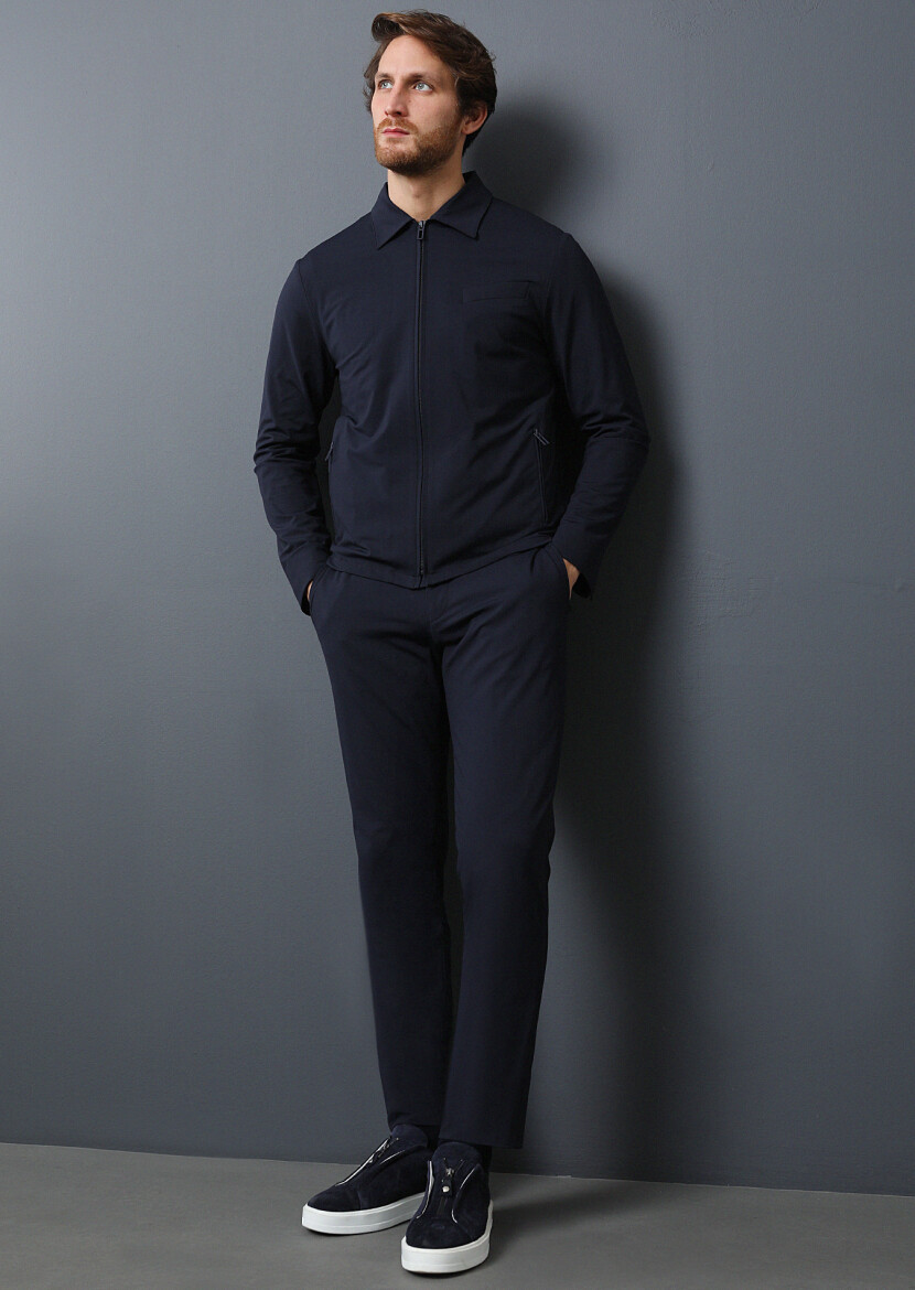 Navy Blue Plain Comfort Fit Suit - 1