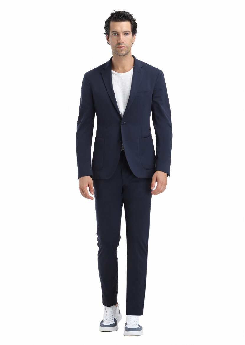 Navy Blue Plain Comfort Fit Suit - 2