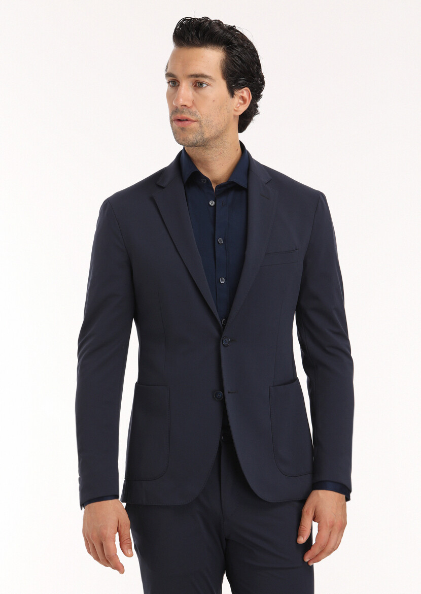 Navy Blue Plain Comfort Fit Suit - 3
