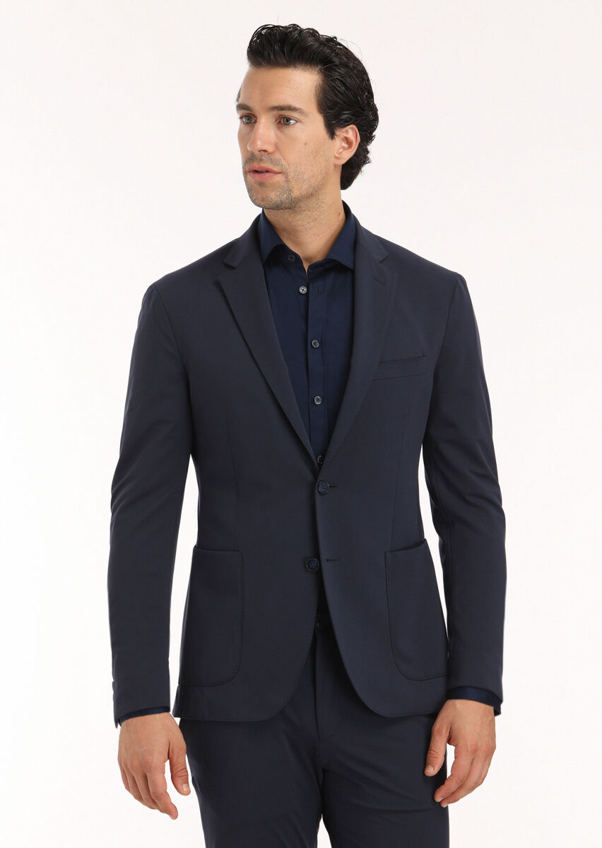 Navy Blue Plain Comfort Fit Suit - 3