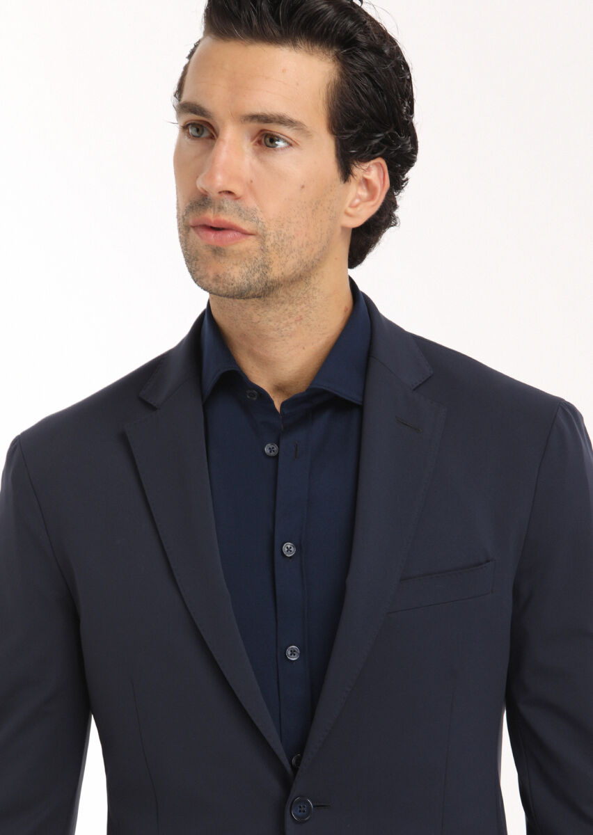 Navy Blue Plain Comfort Fit Suit - 4
