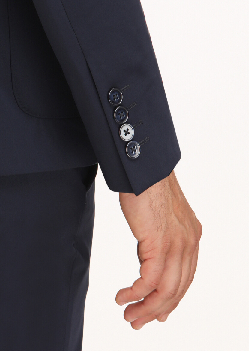 Navy Blue Plain Comfort Fit Suit - 7