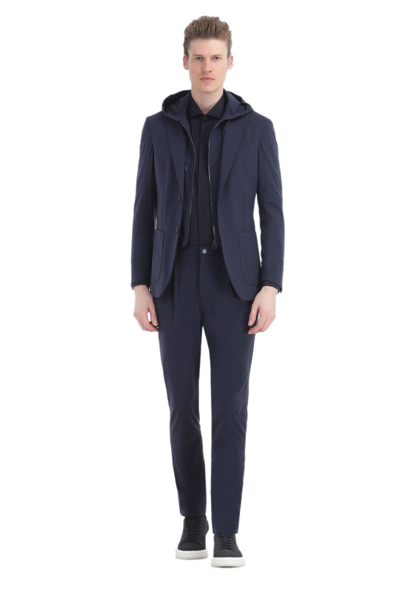 Navy Blue Plain Comfort Fit Suit - 1