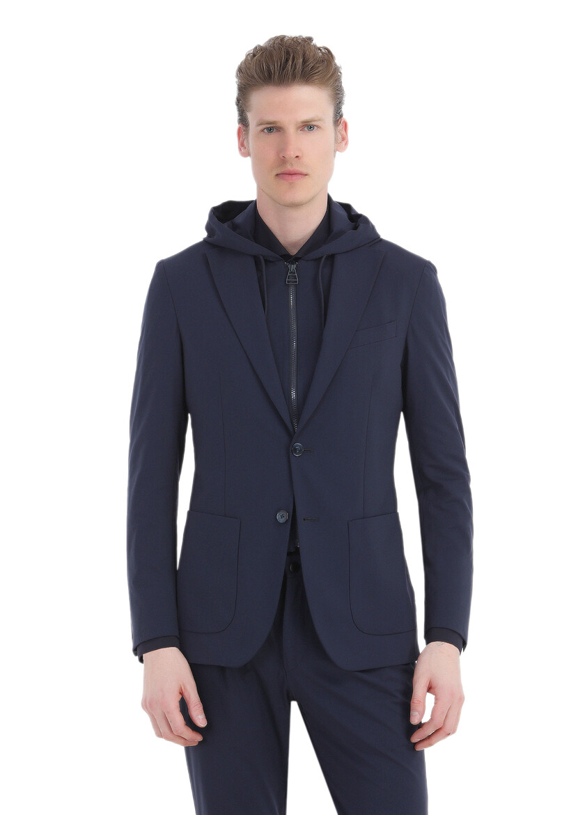 Navy Blue Plain Comfort Fit Suit - 2