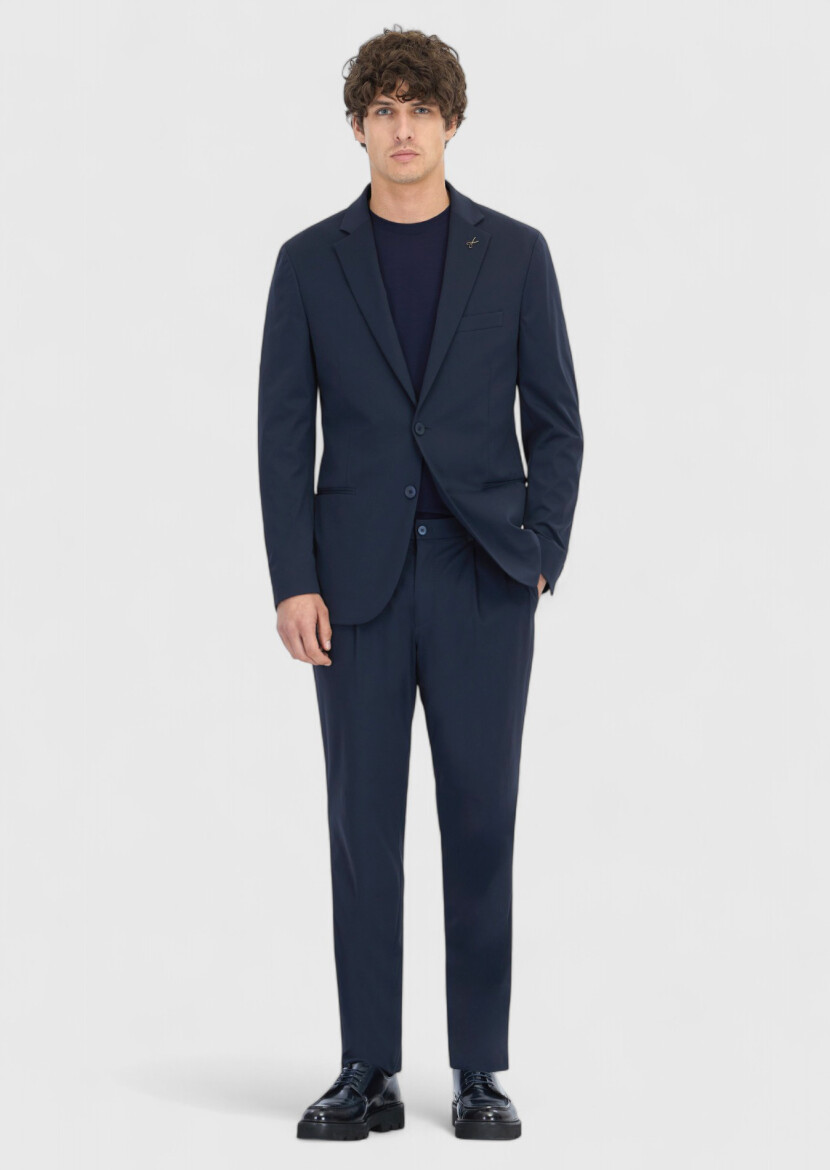 Navy Blue Plain Comfort Fit Suit 