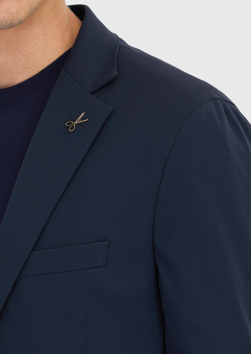 Navy Blue Plain Comfort Fit Suit - 5