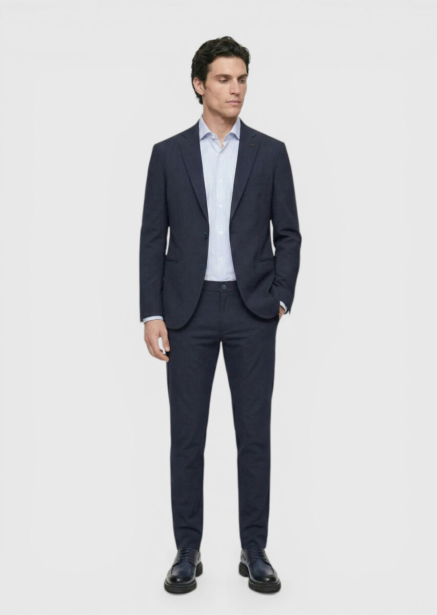 Navy Blue Plain Comfort Fit Suit - 3