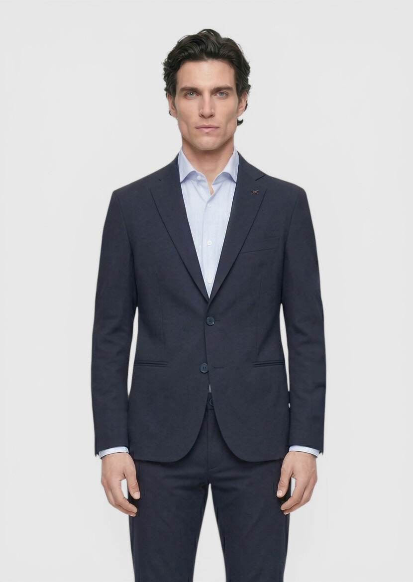 Navy Blue Plain Comfort Fit Suit - 4