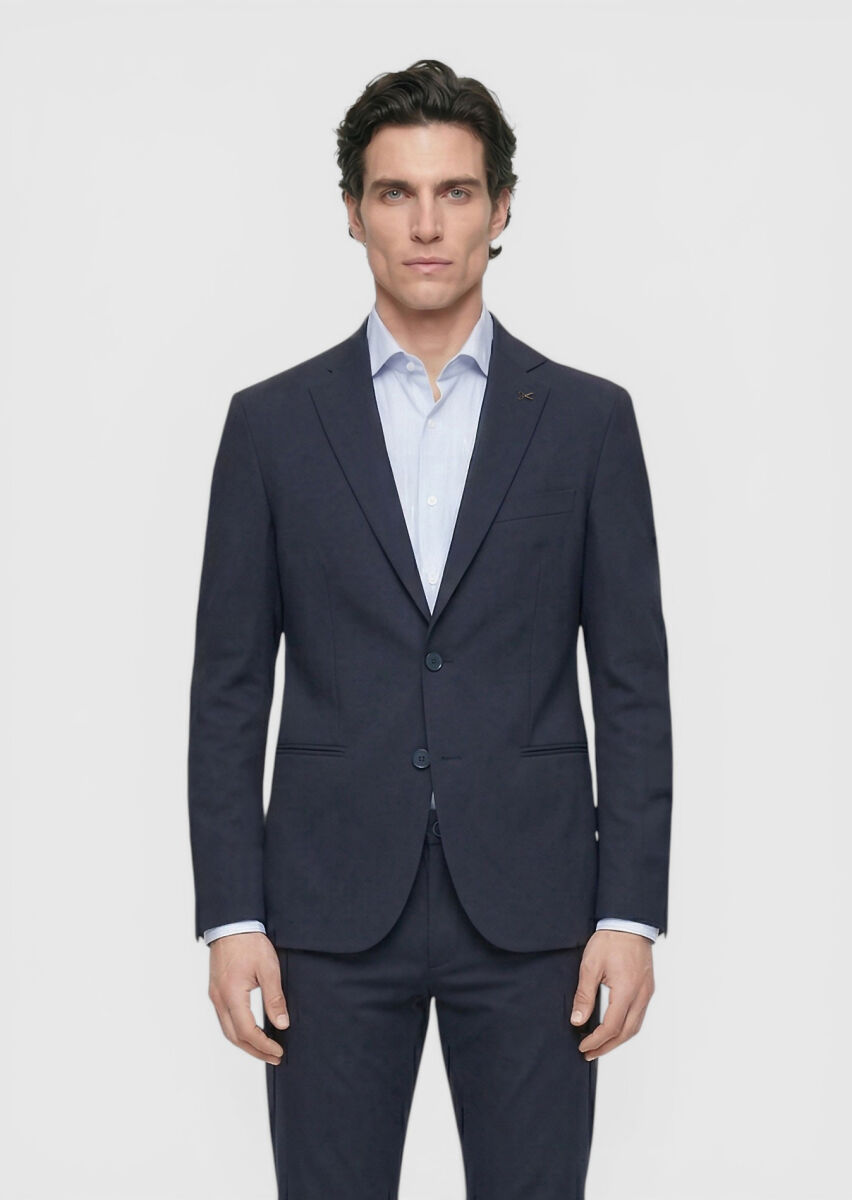 Navy Blue Plain Comfort Fit Suit - 4