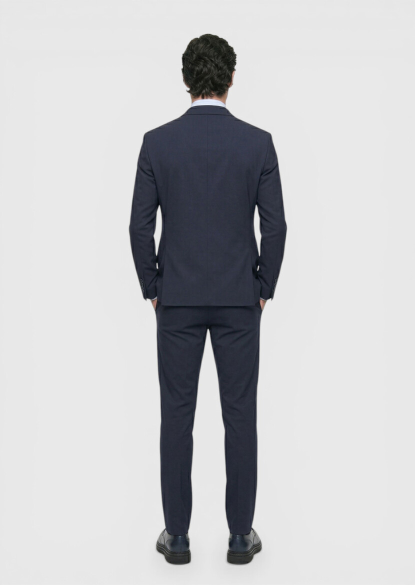 Navy Blue Plain Comfort Fit Suit - 5