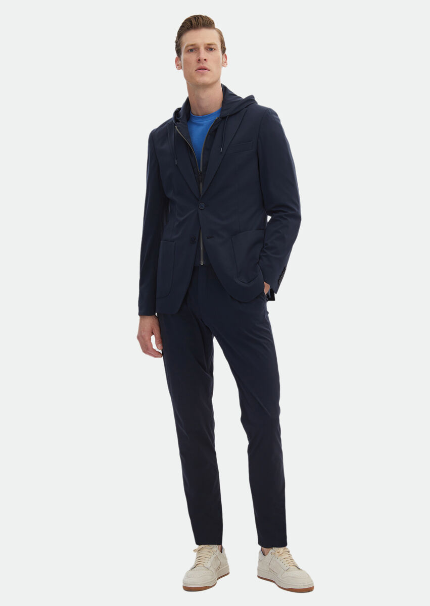 Navy Blue Plain Comfort Fit Suit - 2