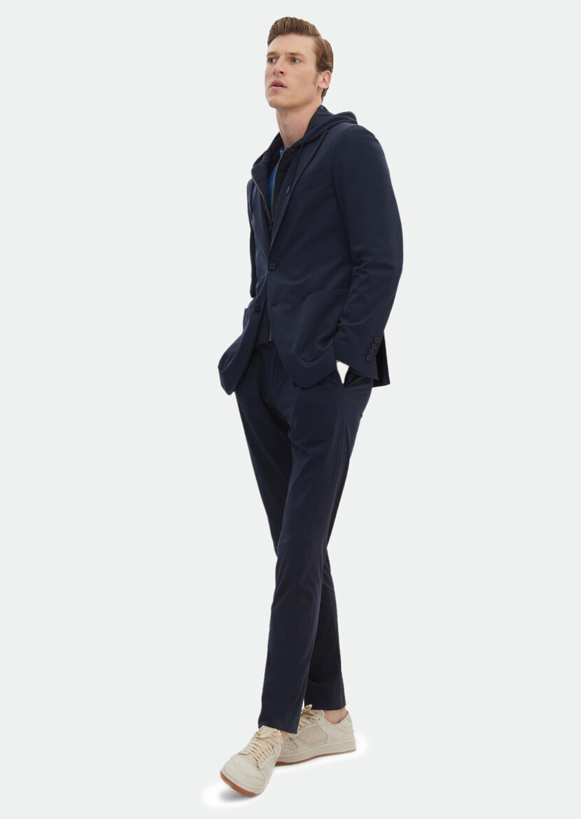 Navy Blue Plain Comfort Fit Suit - 3