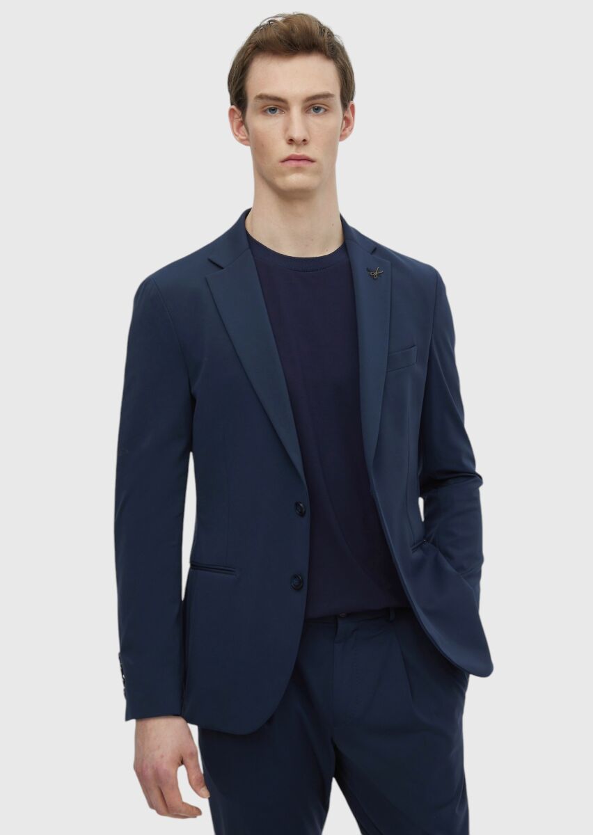 Navy Blue Plain Comfort Fit Suit - 1