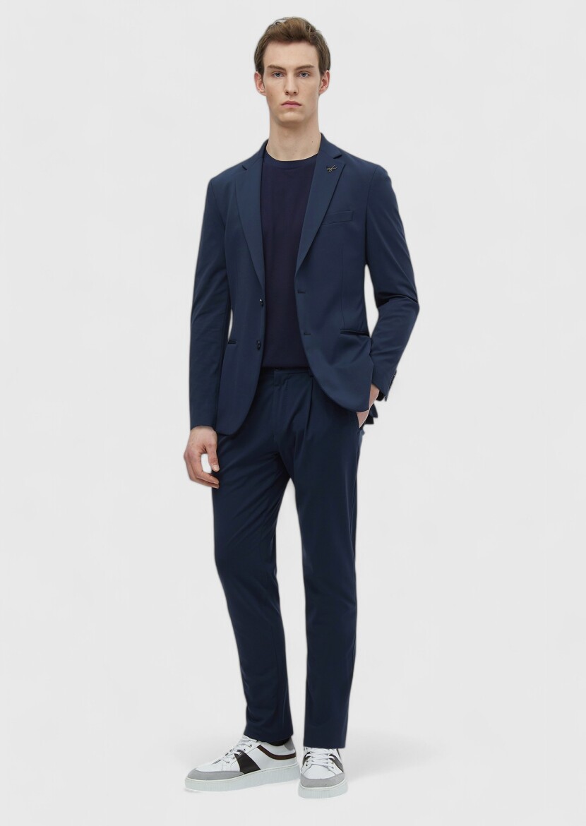 Navy Blue Plain Comfort Fit Suit - 2