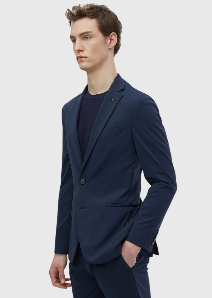 Navy Blue Plain Comfort Fit Suit - 3