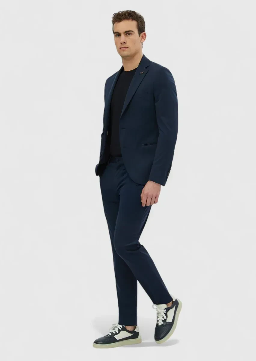 Navy Blue Plain Comfort Fit Suit - 3