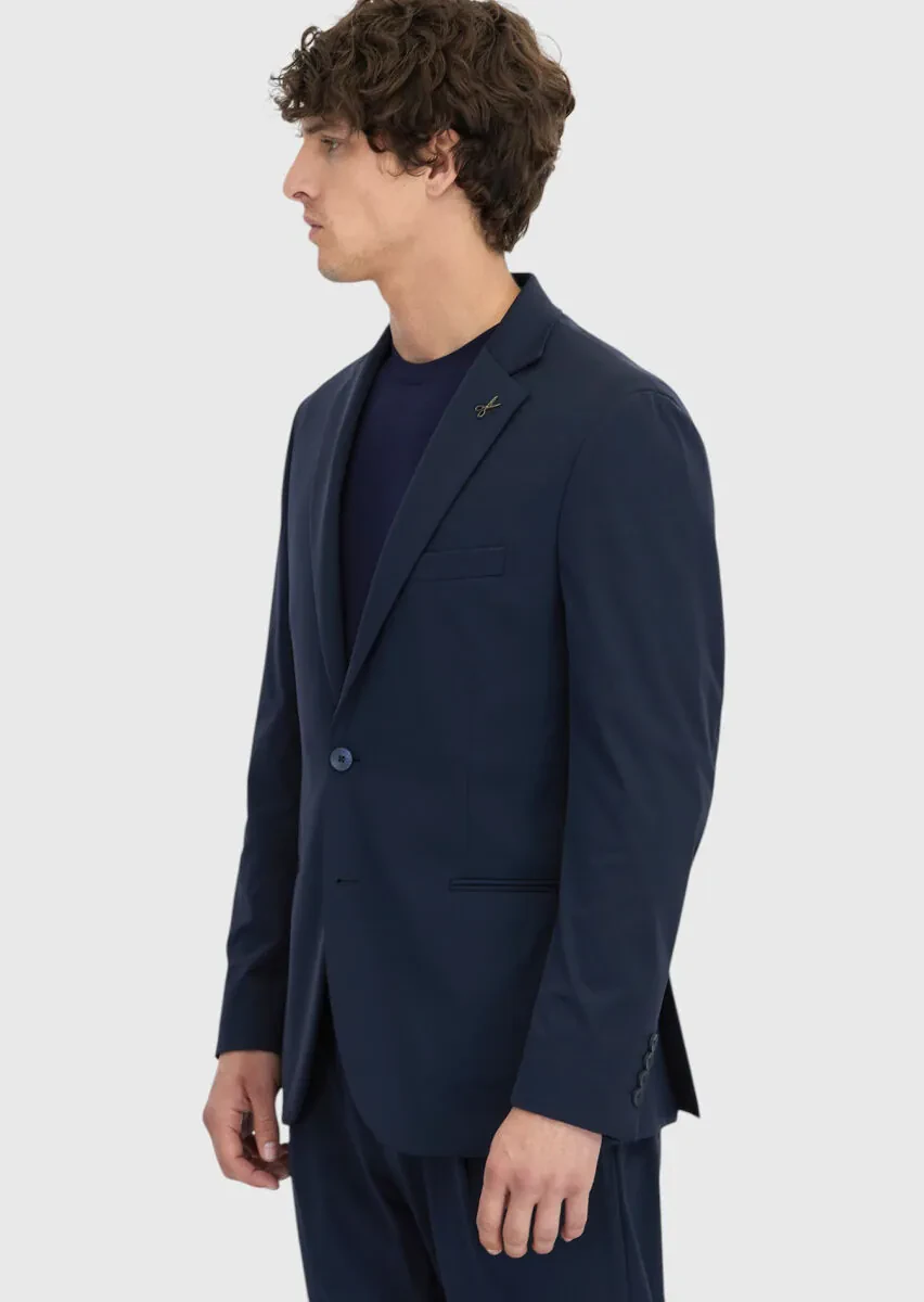 Navy Blue Plain Comfort Fit Suit - 4