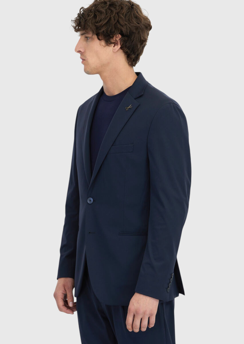 Navy Blue Plain Comfort Fit Suit - 4