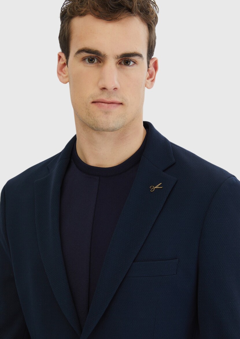 Navy Blue Plain Comfort Fit Suit - 3