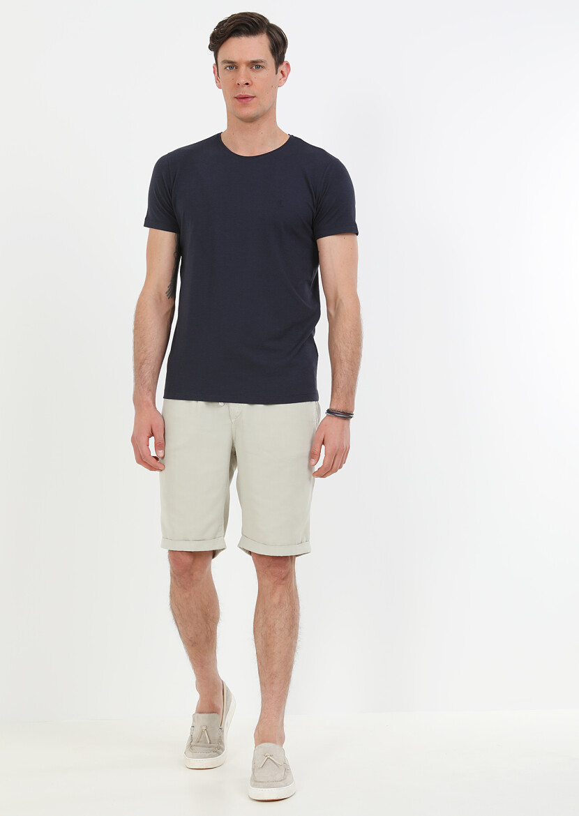 Navy Blue Plain Cotton Blended T-Shirt 