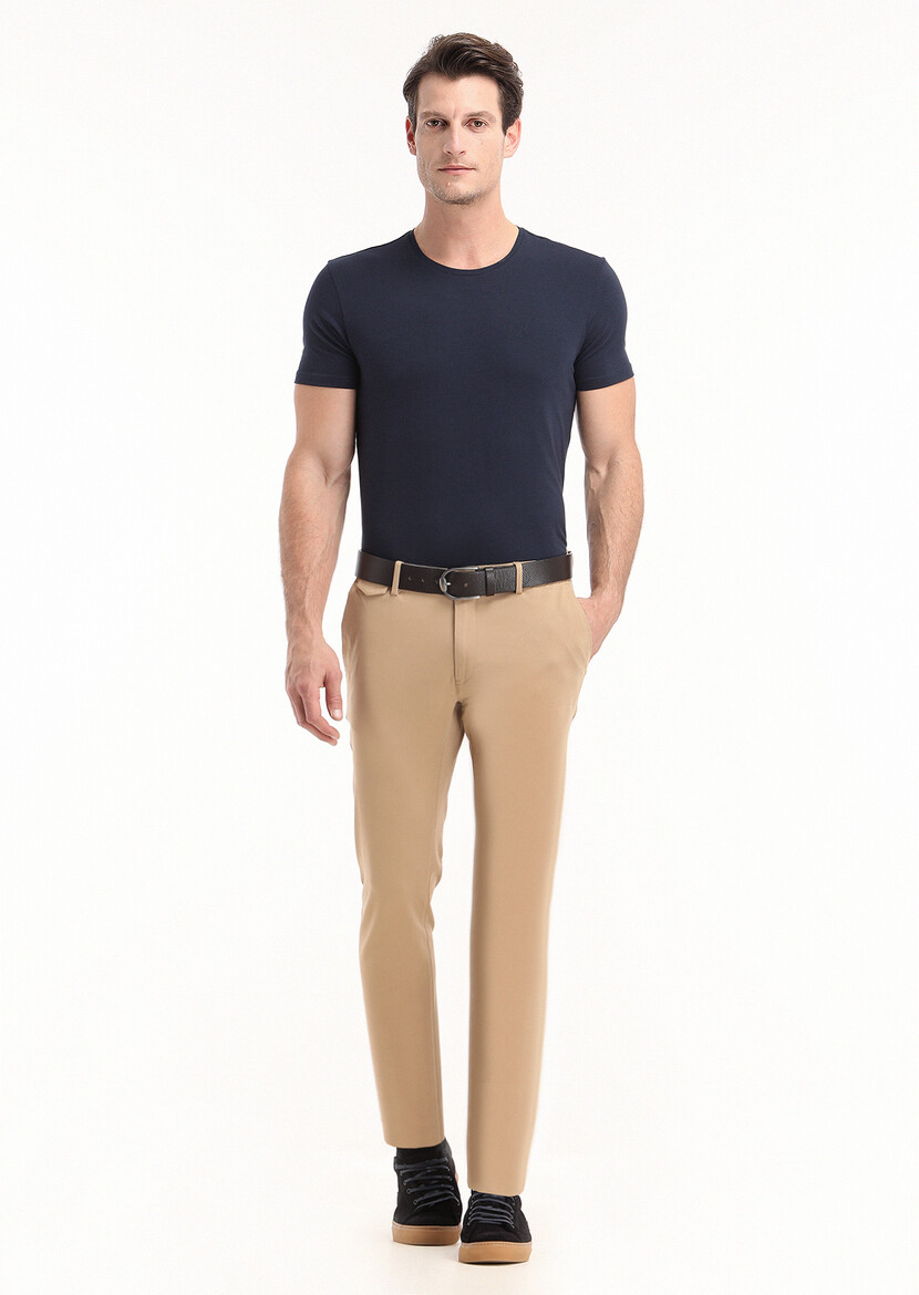 Navy Blue Plain Cotton Blended T-Shirt 