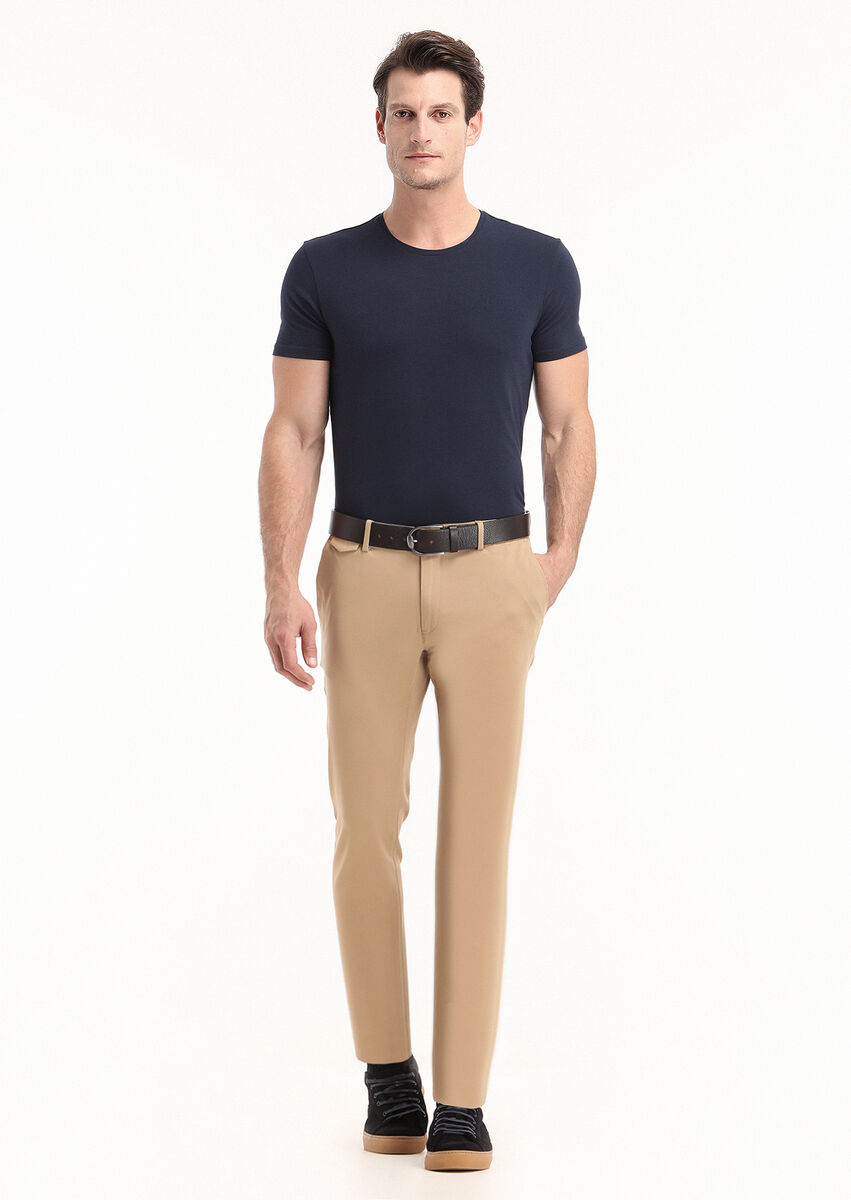 Navy Blue Plain Cotton Blended T-Shirt - 1