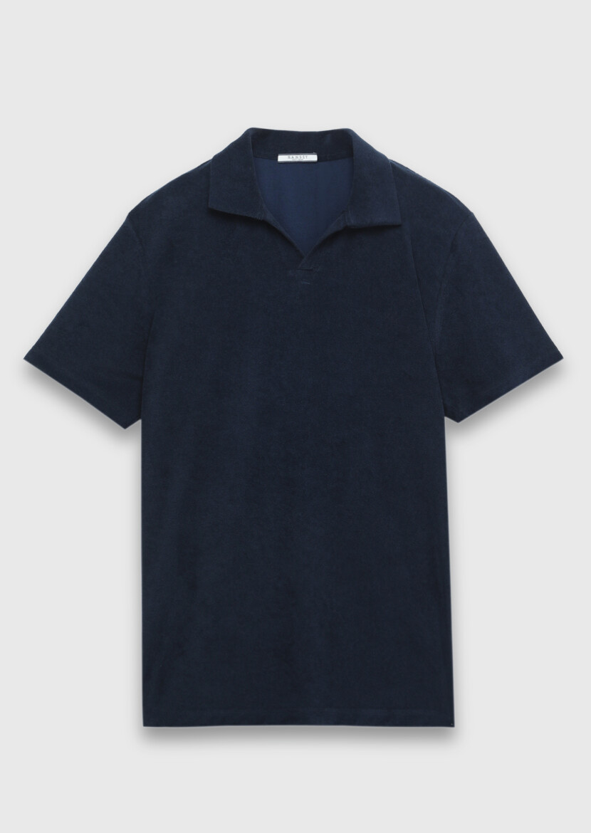 Navy Blue Plain Cotton Blended T-Shirt 