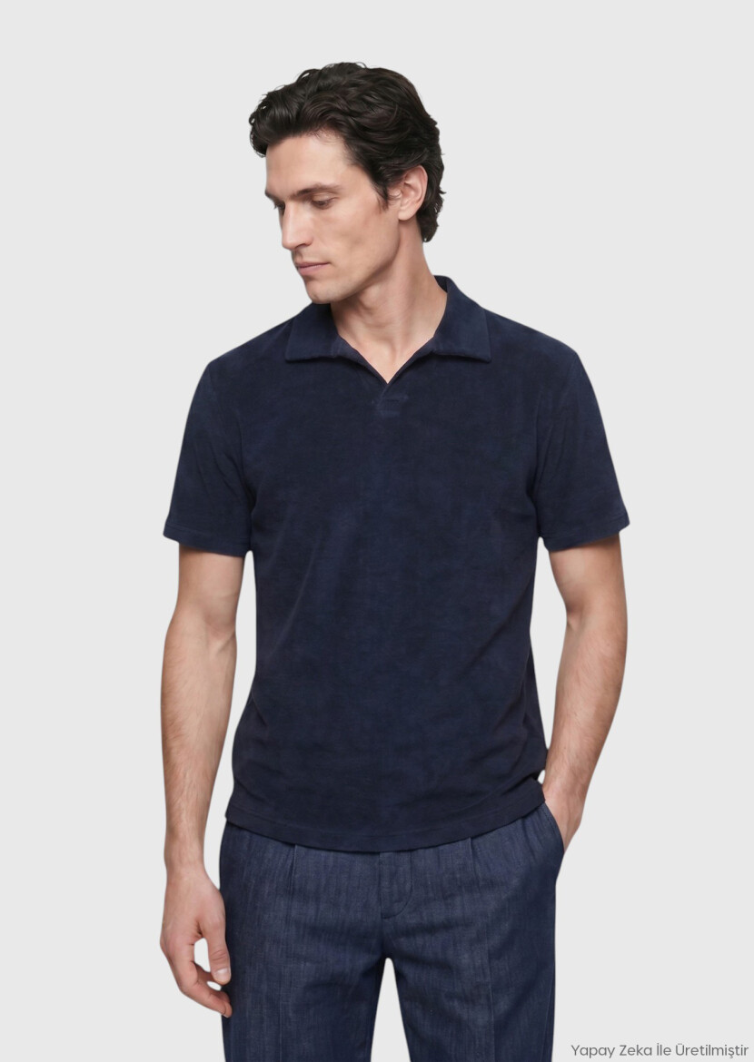 Navy Blue Plain Cotton Blended T-Shirt - RAMSEY