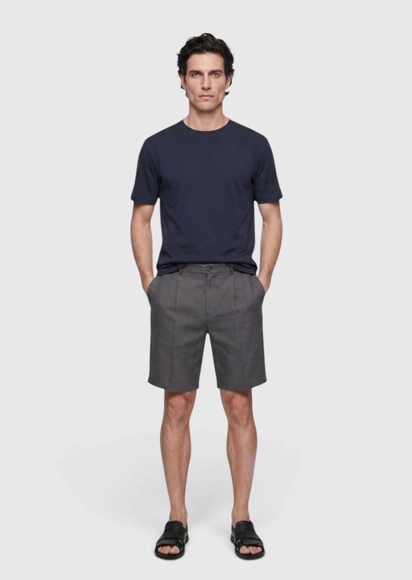 Navy Blue Plain Cotton Blended T-Shirt - RAMSEY