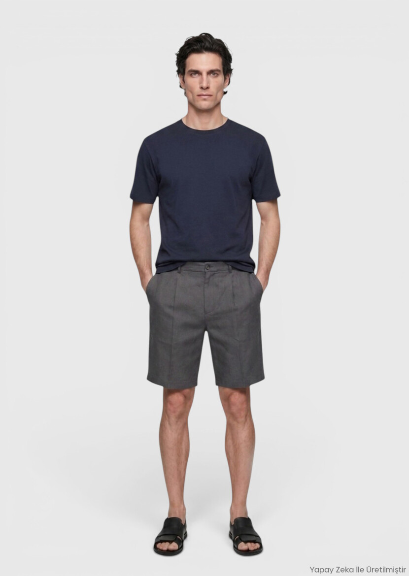 Navy Blue Plain Cotton Blended T-Shirt - RAMSEY