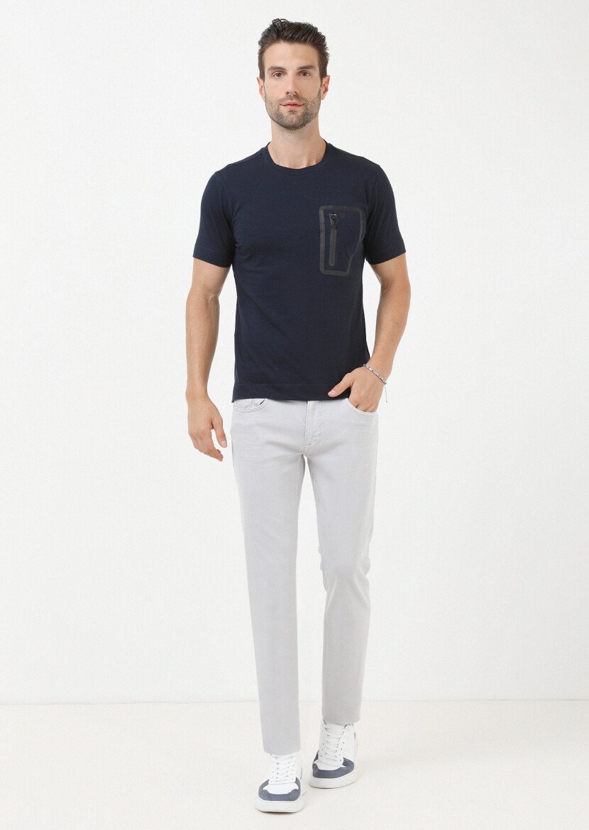 Navy Blue Plain Crew Neck 100% Cotton T-Shirt - 3