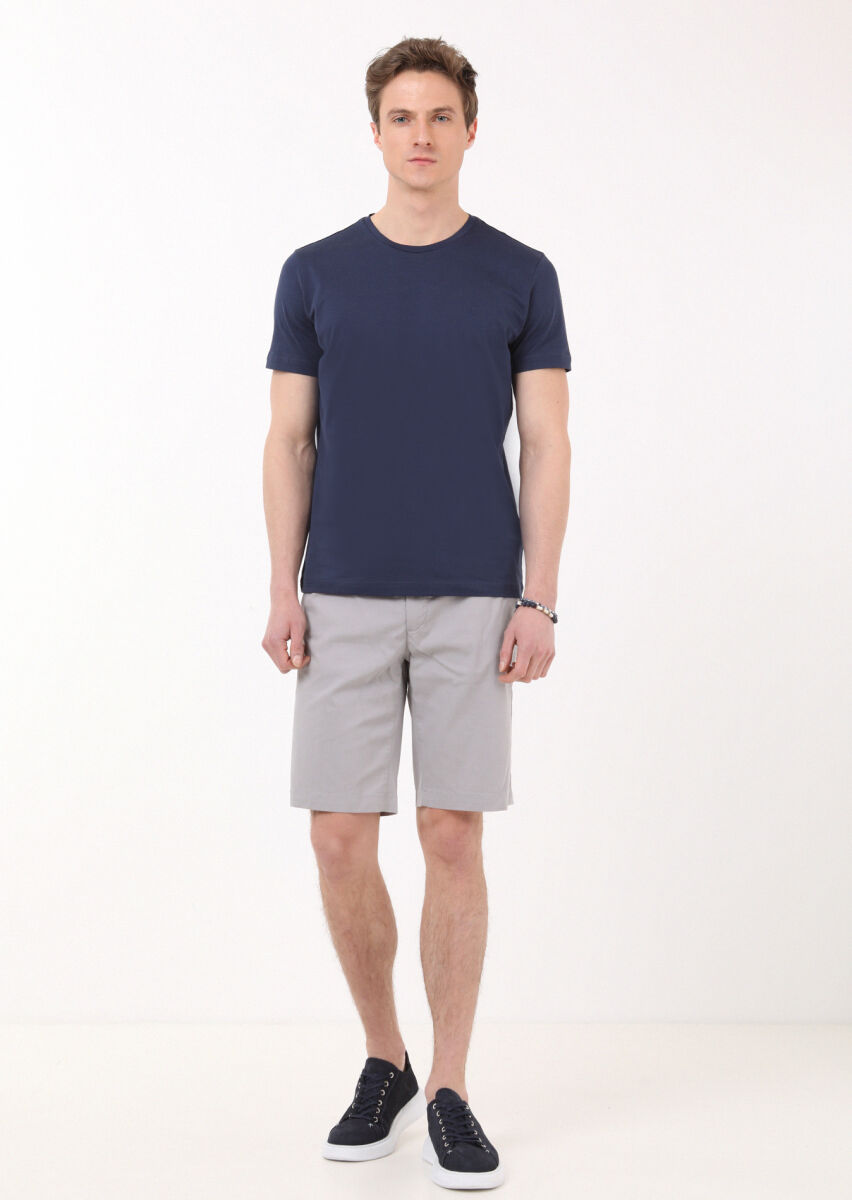Navy Blue Plain Crew Neck 100% Cotton T-Shirt - 1