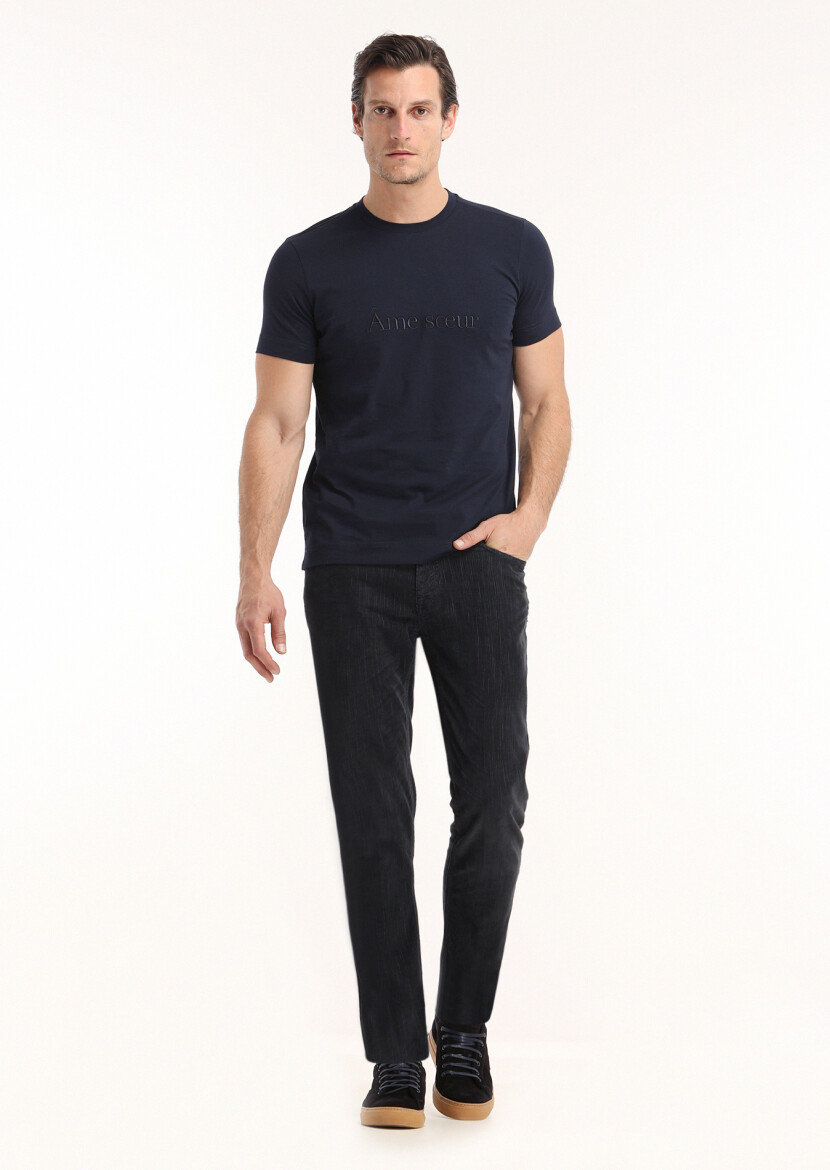 Navy Blue Plain Crew Neck 100% Cotton T-Shirt 