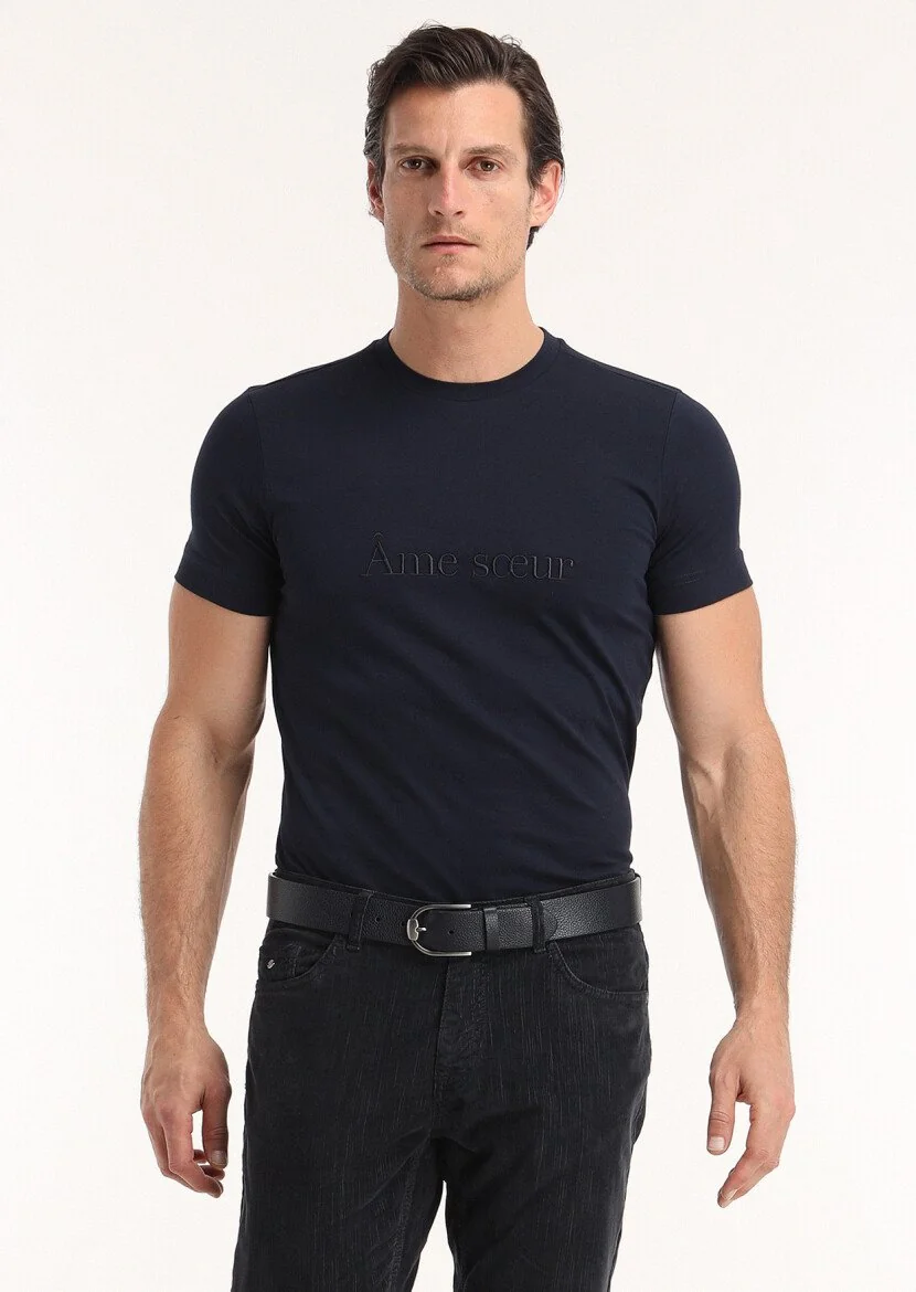 Navy Blue Plain Crew Neck 100% Cotton T-Shirt 