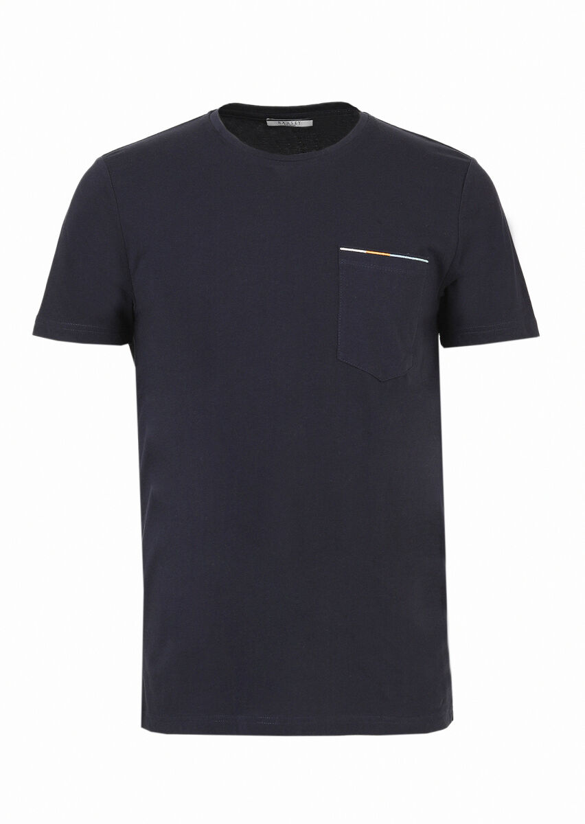 Navy Blue Plain Crew Neck 100% Cotton T-Shirt - 1