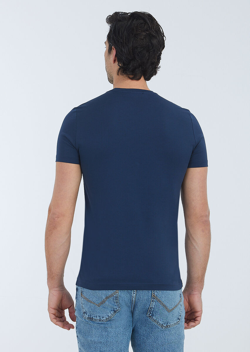 Navy Blue Plain Crew Neck 100% Cotton T-Shirt - 4