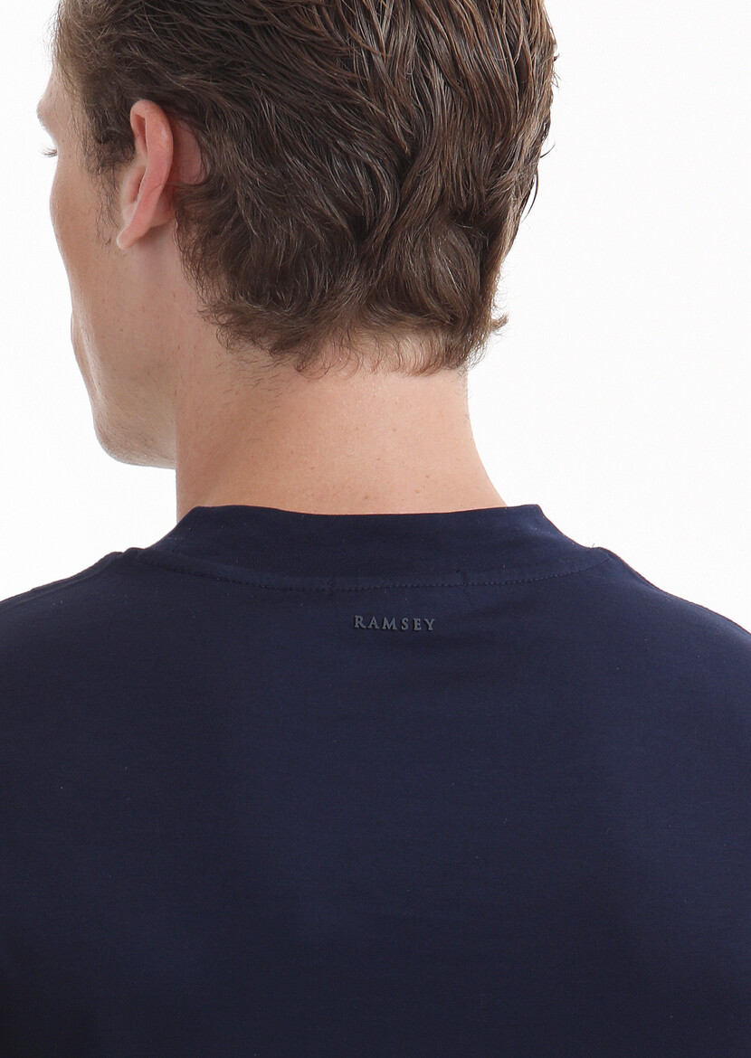 Navy Blue Plain Crew Neck 100% Cotton T-Shirt - 4