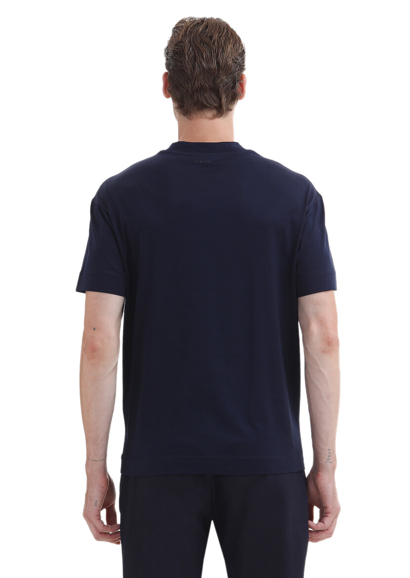 Navy Blue Plain Crew Neck 100% Cotton T-Shirt - 5