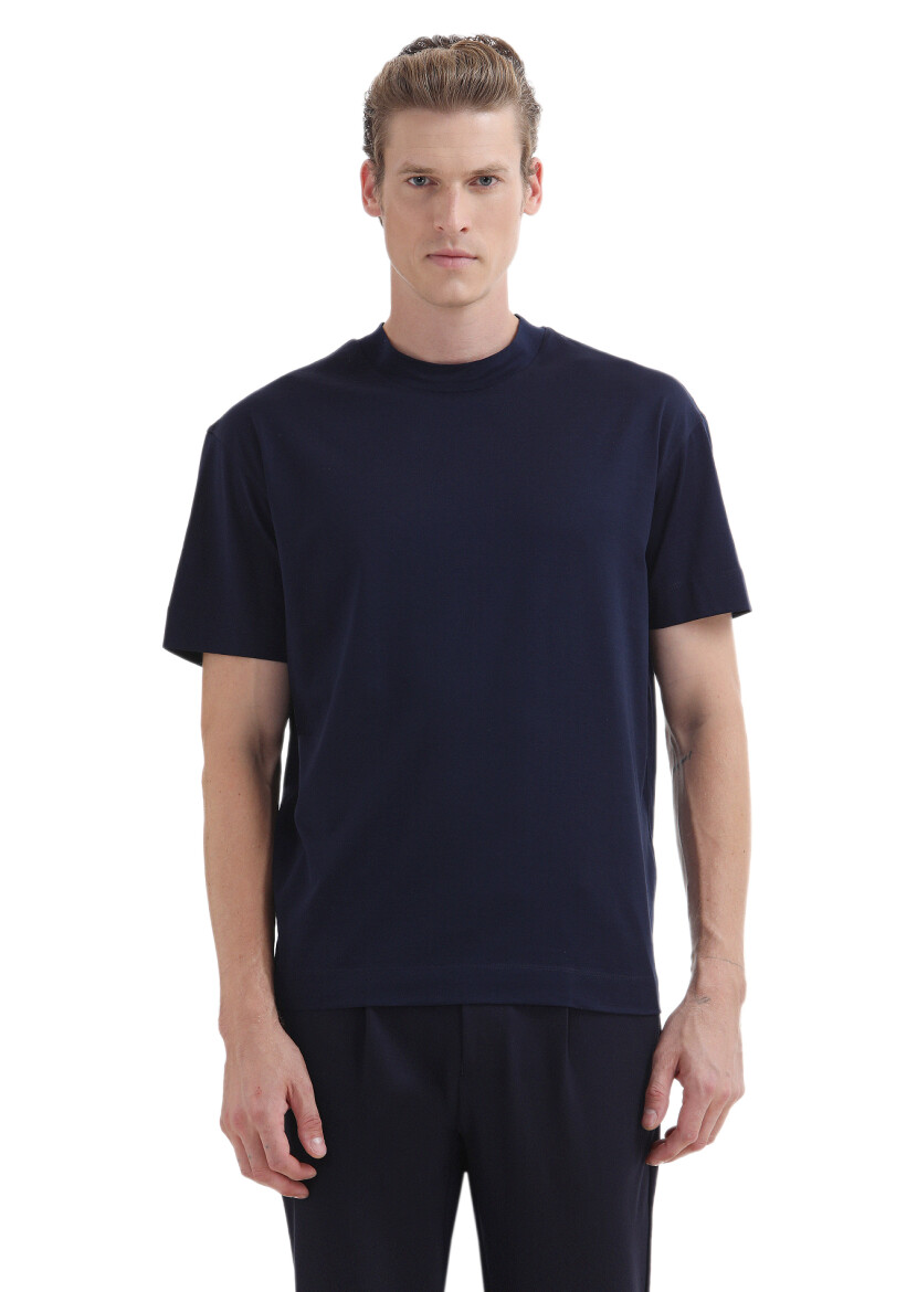 Navy Blue Plain Crew Neck 100% Cotton T-Shirt 