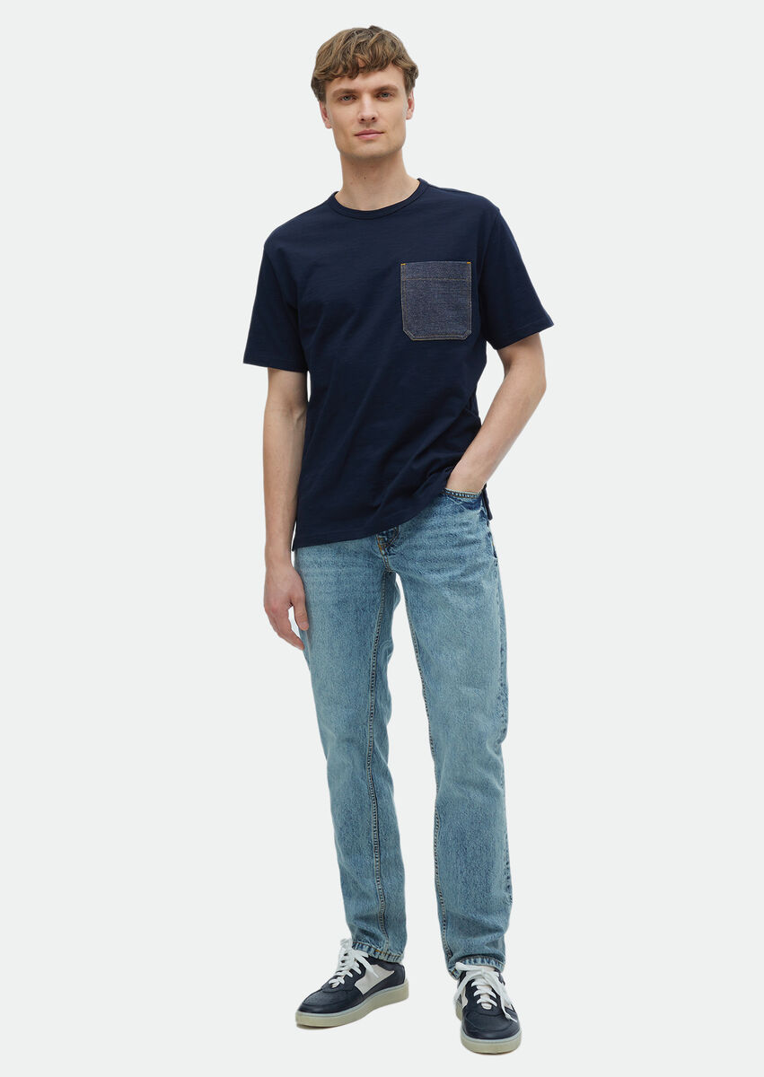 Navy Blue Plain Crew Neck 100% Cotton T-Shirt - 2