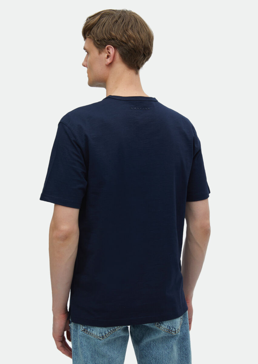 Navy Blue Plain Crew Neck 100% Cotton T-Shirt - 4