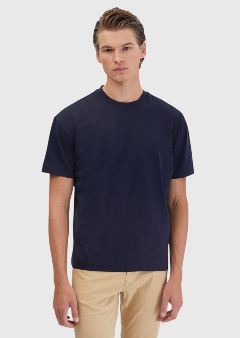 Navy Blue Plain Crew Neck 100% Cotton T-Shirt 