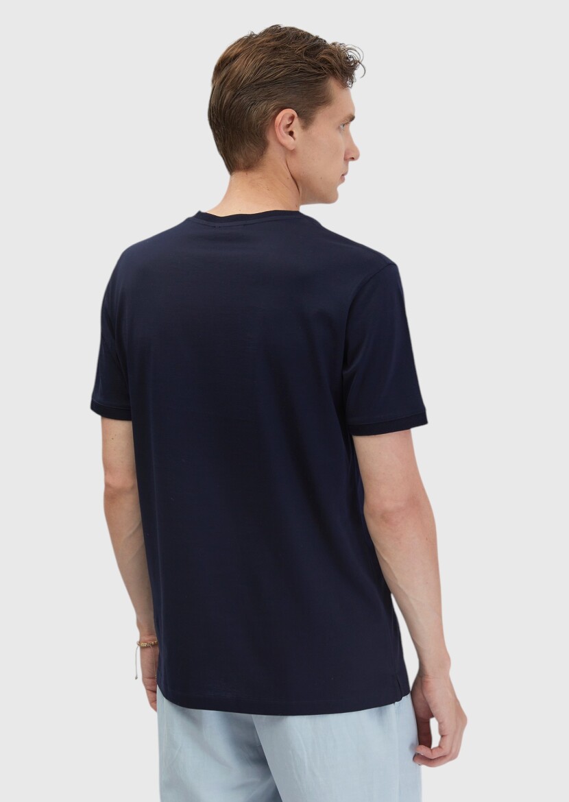 Navy Blue Plain Crew Neck 100% Cotton T-Shirt - 6