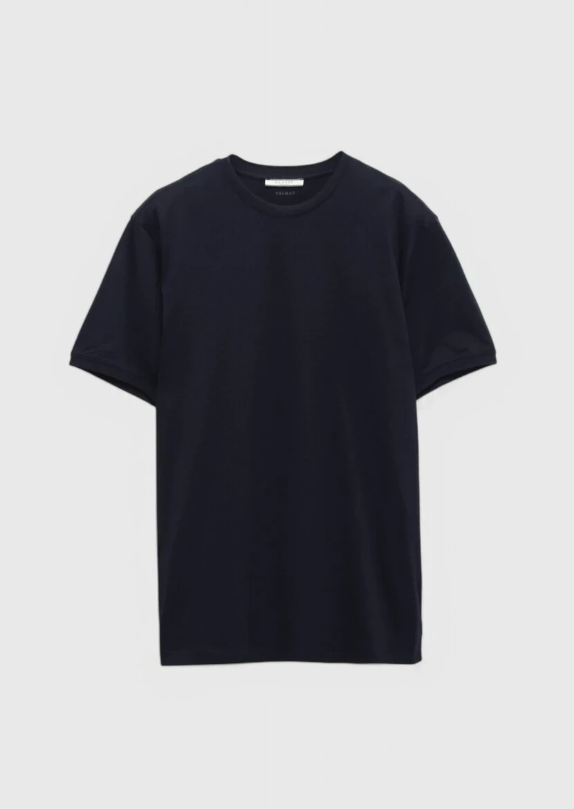 Navy Blue Plain Crew Neck 100% Cotton T-Shirt - 7